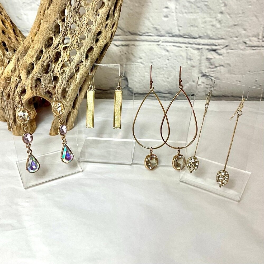 4 Pair Gold Tone Sparkly Dangling Hook Earrings